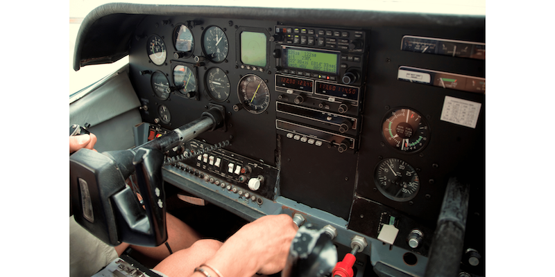 Cockpit of an aircraft used for flight training