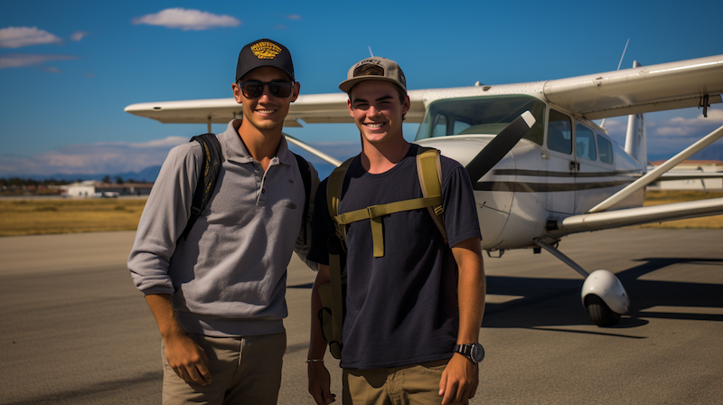 A student pilot and a flight instructor before going for a discovery flight